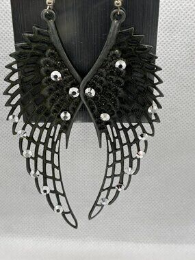 3For$20 Pastel Collection Gray Angel Wing Rhinestone Drop Earrings